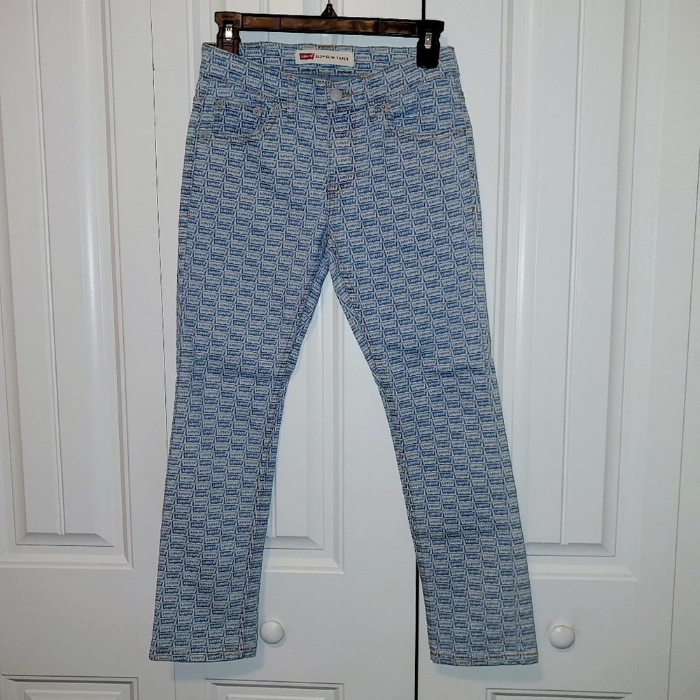 Levi's 512 Slim Taper Boys Jeans - Size 12R (26W x 26L) All-Over Logo Design